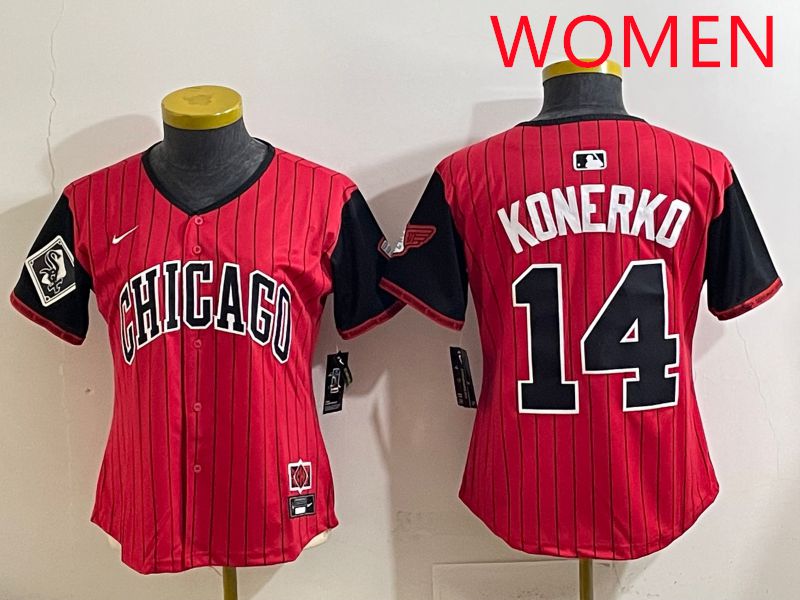 Women 2025 Chicago White Sox #14 Konerko Red Stripe Joint Name Nike MLB Jersey style 11->women mlb jersey->Women Jersey
